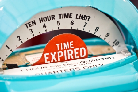 Close up of time expired indicator on a parking meter の写真素材