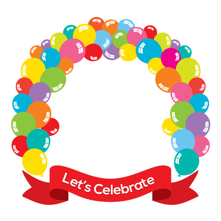 Colorful Balloons Arch With Red Ribbonのイラスト素材