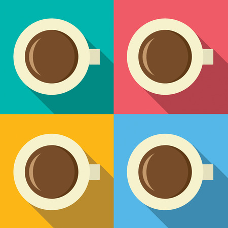 Top View Of Hot Coffee Mug On Colorful Backgroundのイラスト素材
