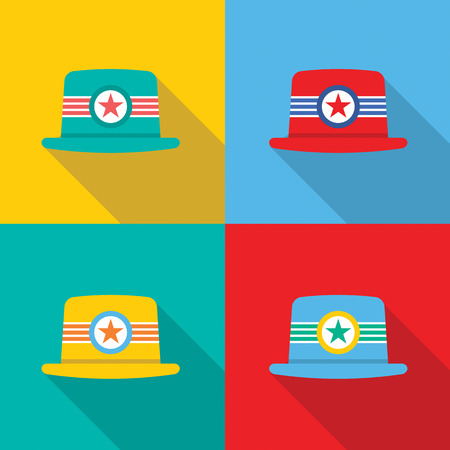 Set of Hats On Colorful Backgroundのイラスト素材