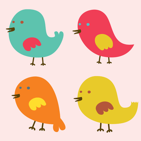 Set of Lovely Birds Vector Illustrationのイラスト素材