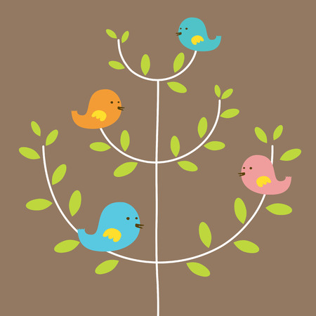 Bird s Family On A Tree のイラスト素材