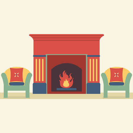 Sofas And Fireplace Living Room Interior のイラスト素材