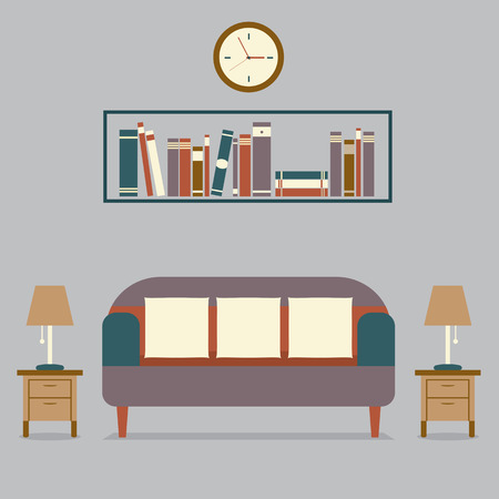 Modern Design Interior Sofa and Bookshelfのイラスト素材