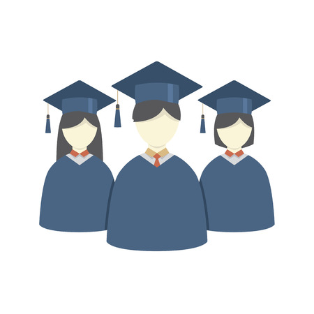 Group of Students In Graduation Gown And Mortarboard Vector Illustrationのイラスト素材