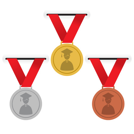Gold, Silver And Bronze Medals Education Concept Vector Illustrationのイラスト素材
