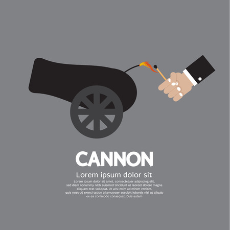 Hand With Match Fire Cannon Vector Illustrationのイラスト素材