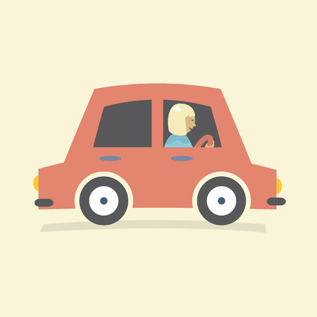 Single Woman Drive A Car Vector Illustrationのイラスト素材