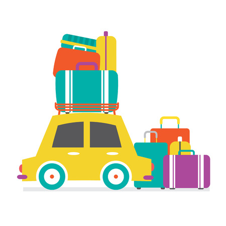 Car Side View With Heap Of Luggage Vector Illustrationのイラスト素材
