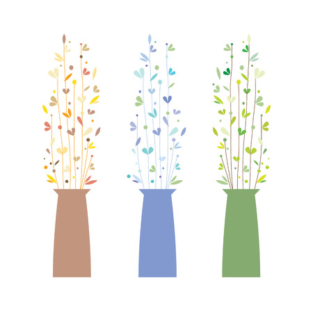 Set of Three Vases With Flowers Vector Illustrationのイラスト素材