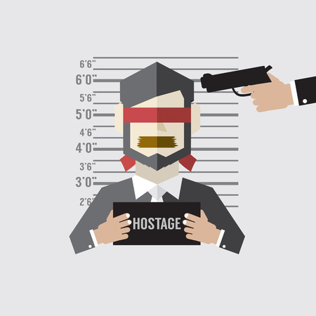 Hostage On Mugshot With Gun Point To His Headのイラスト素材