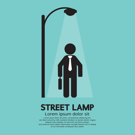 Businessman Walking Under Street Lamp Vector Illustrationのイラスト素材