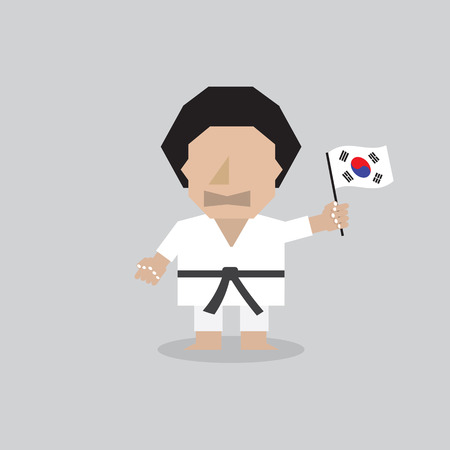 Taekwondo Man With South Korean Flag Vector Illustrationのイラスト素材