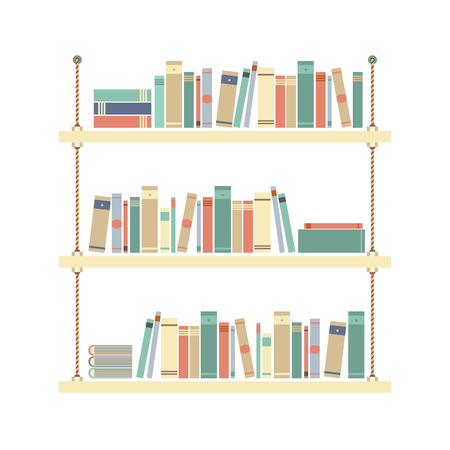 Flat Design Books On Rope Shelf Vector Illustrationのイラスト素材
