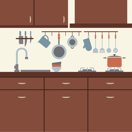 Modern Flat Design Kitchen Interior Vector Illustrationのイラスト素材