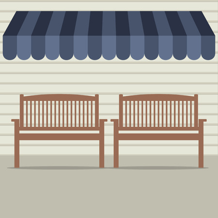 Empty Wooden Chairs Under Awning Vector Illustrationのイラスト素材