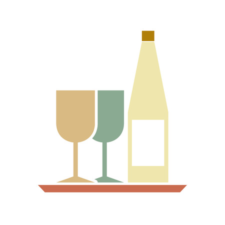 Glasses And Bottle On Serving Tray Vector Illustrationのイラスト素材