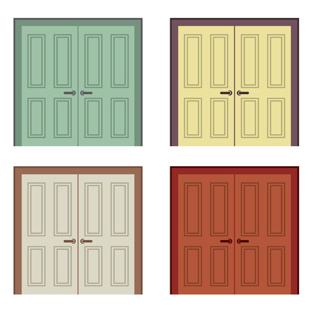 Flat Design Wooden Double Doors Vector Illustrationのイラスト素材