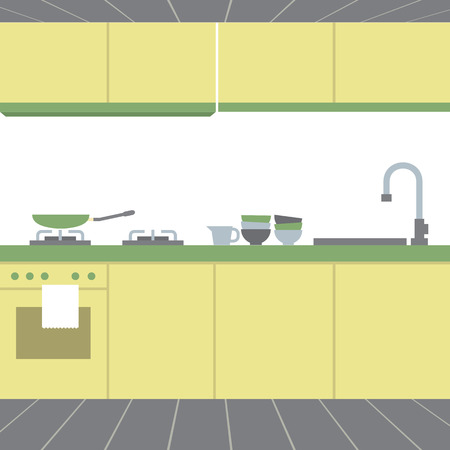 Modern Flat Design Kitchen Interior Vector Illustrationのイラスト素材