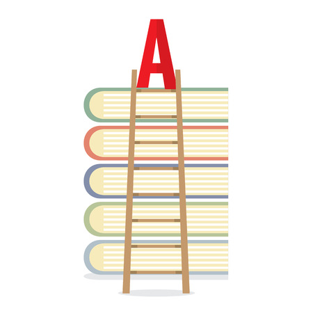 Ladder Lean On Books Toward A-Level Education Concept Vector Illustrationのイラスト素材