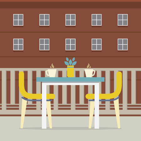 Empty Dinner Interior At Balcony Vector Illustrationのイラスト素材