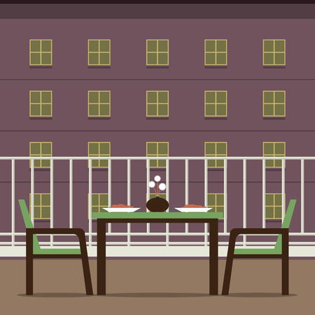 Empty Dinner Interior At Balcony Vector Illustrationのイラスト素材
