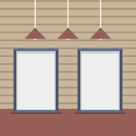 Set Blank Boards With Ceiling Lamps On Wooden Wallのイラスト素材