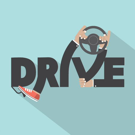 Drive With Steering Wheel In Hand Typography Design Vector Illustrationのイラスト素材