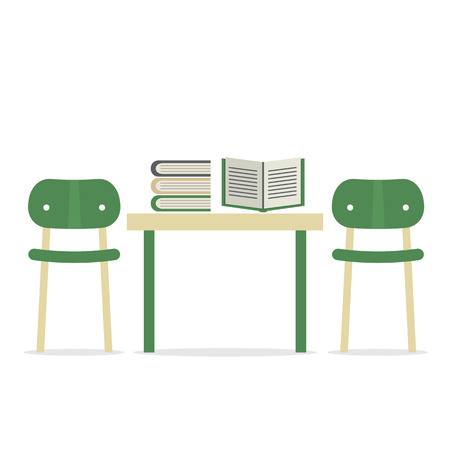 Chairs With Books On Table Vector Illustrationのイラスト素材
