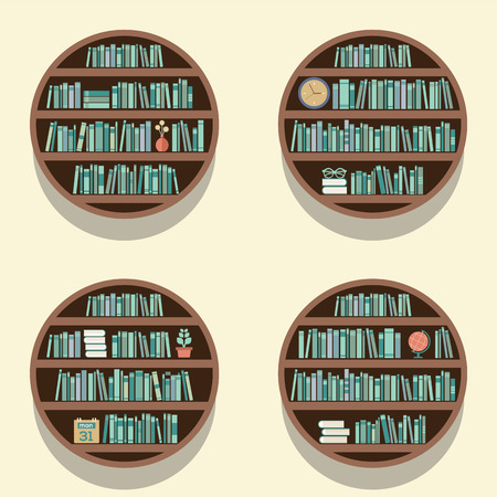 Set Of 4 Round Bookshelves On Wall Vector Illustrationのイラスト素材