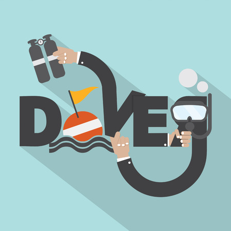 Snorkel And Oxygen Tank In Hand With Diver Typography Design Vector Illustrationのイラスト素材