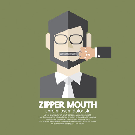 Flat Design Zipper Mouth Man Vector Illustrationのイラスト素材