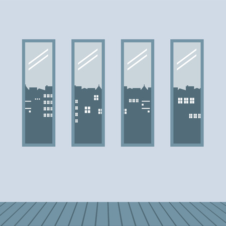 Four Glasses Windows With Wooden Floor Vector Illustrationのイラスト素材