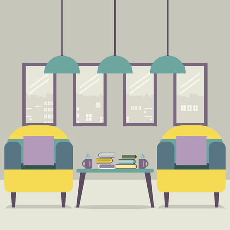 Two Sofas With Books On Table Vector Illustrationのイラスト素材