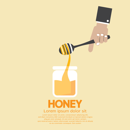 Honey's Jar With Drip In Hand Vector Illustrationのイラスト素材
