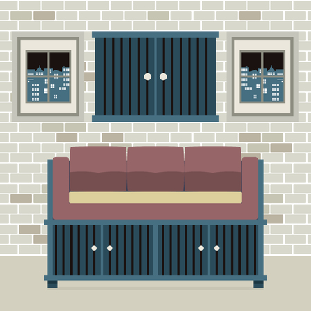 Cabinet Seat With Wall Cabinet Vector Illustrationのイラスト素材