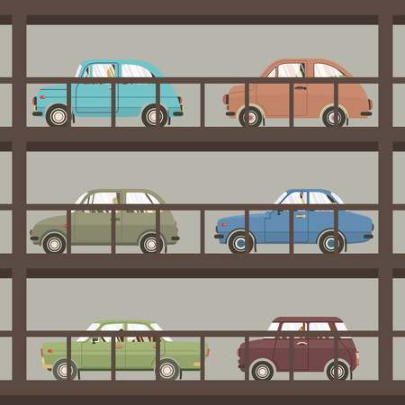 Cars In Parking Building Vector Illustrationのイラスト素材