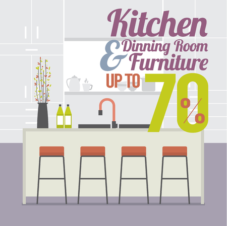 Kitchen Room Sale Up to 70 Percent Banner Vector Illustrationのイラスト素材