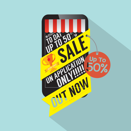 Sale On Mobile Shopping Vector Illustrationのイラスト素材