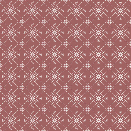 White Vintage Flowers Graphic On Dark Pink Background Pattern Vector Illustrationのイラスト素材