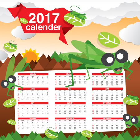 2017 Calendar Starts Sunday Jungle Concept  Vector Illustrationのイラスト素材