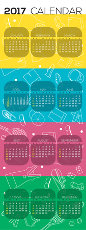 2017 Printable Calendar Starts Sunday Tennis Graphic Vector Illustrationのイラスト素材