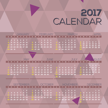 Modern Abstract 2017 Printable Calendar Starts Sunday Geometric Graphic Vector Illustrationのイラスト素材