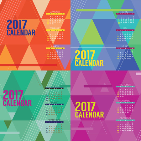 Modern Abstract 2017 Printable Calendar Starts Sunday Geometric Graphic Vector Illustrationのイラスト素材