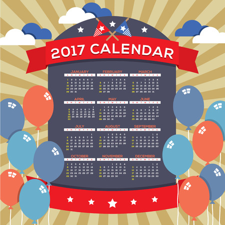 Modern Abstract 2017 Printable Calendar Starts Sunday Celebrating 4th of July United States Independence Day Concept Vector Illustrationのイラスト素材