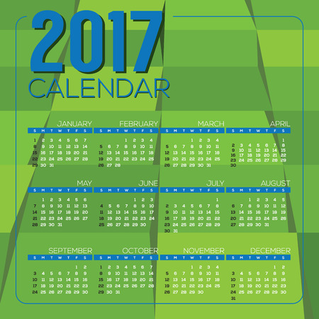 Modern Green Geometrics 2017 Printable Calendar Starts Sunday Vector Illustrationのイラスト素材