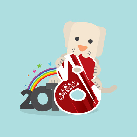 Cute Dog Celebrating 2018 Vector Illustrationのイラスト素材