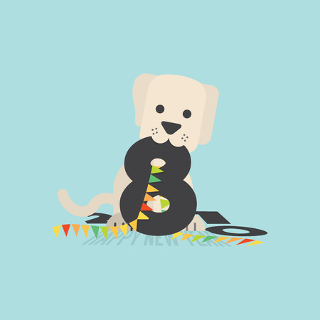 Cute Dog Celebrating 2018 Vector Illustrationのイラスト素材