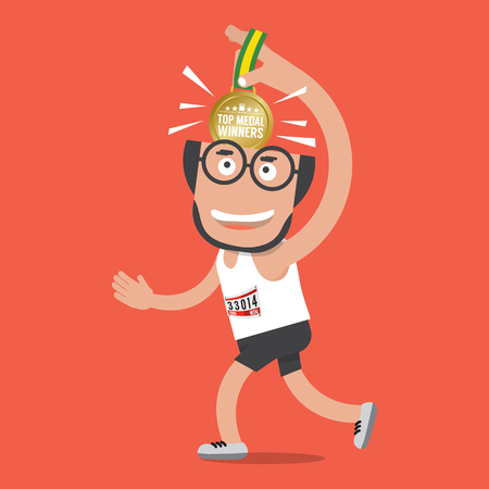Running Man With Golden Medal Vector Illustrationのイラスト素材
