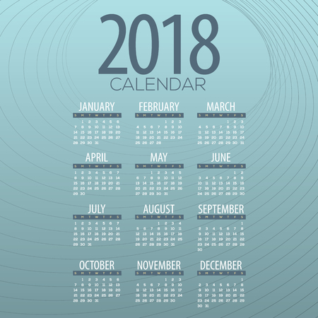 2018 green abstract graphic printable calendar, weeks starts on Sunday vector illustrationのイラスト素材